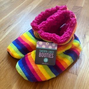 Rainbow Striped Kids Sherpa Lined Booties